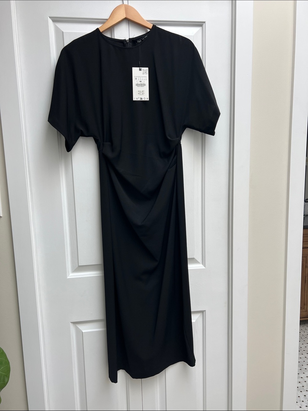 Zara Asymmetrical ruched Black midi Dress